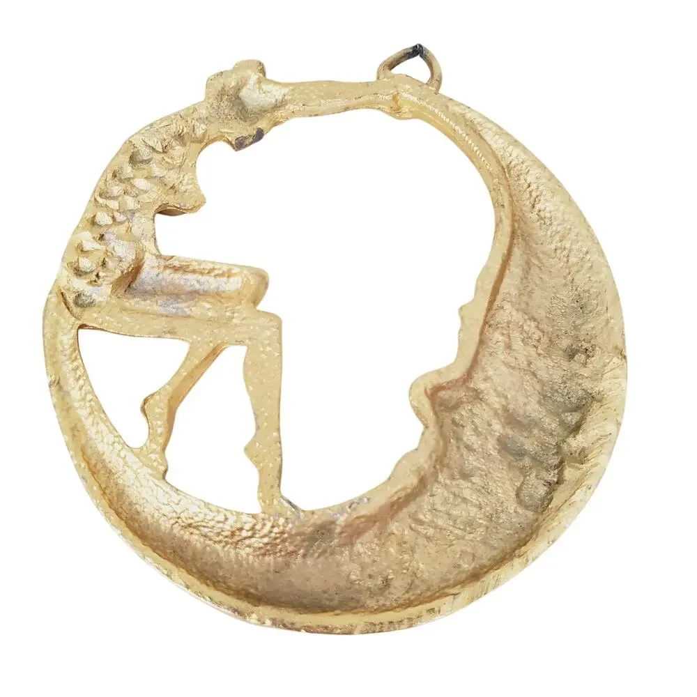 1979 Bergamot Gold Brass Works Crescent Moon & Nude Woman Pendant Belt USA RARE